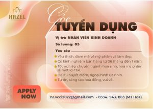 Hazel Cosmetic tuyển dụng nhân viên kinh doanh mảng gia công mỹ phẩm